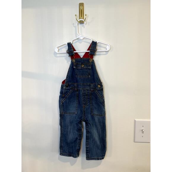 OshKosh B'gosh Other - Vintage Gymboree Denim Overalls Baby 6-12M Red Lined Classic Toddler Jean